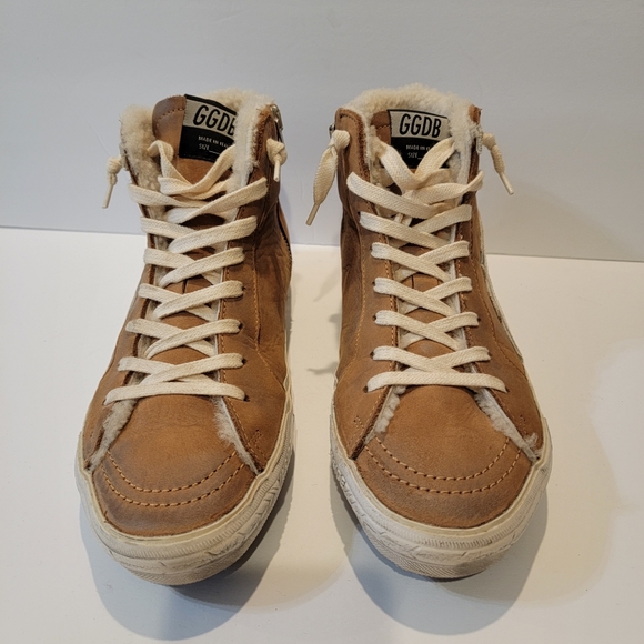 Golden Goose limited edition slide size 40 tan silver white fur lined sherpa - Picture 3 of 10